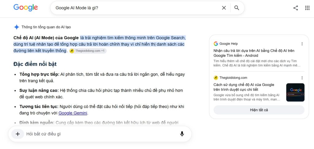 Hướng dẫn sử dụng Google AI Mode trên máy tính